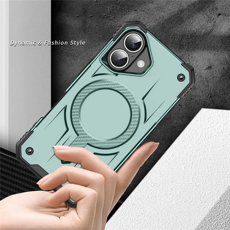 For iPhone 16 Case Compatible with MagSafe Four Corner Airbags PC + TPU Phone Cover - Midnight Green