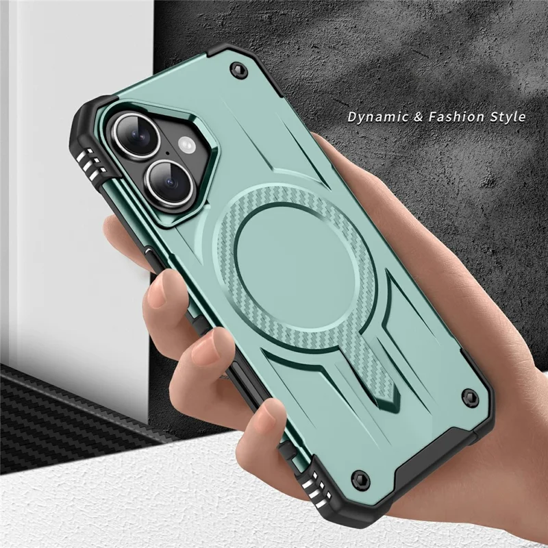 For iPhone 16 Plus Case Compatible with MagSafe Four Corner Airbags PC + TPU Phone Cover - Midnight Green