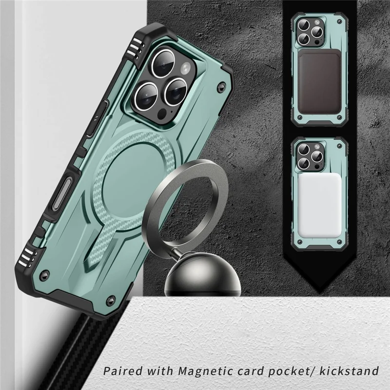 For iPhone 16 Pro Case Compatible with MagSafe Four Corner Airbags PC + TPU Phone Cover - Midnight Green