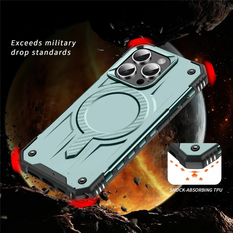For iPhone 16 Pro Case Compatible with MagSafe Four Corner Airbags PC + TPU Phone Cover - Midnight Green