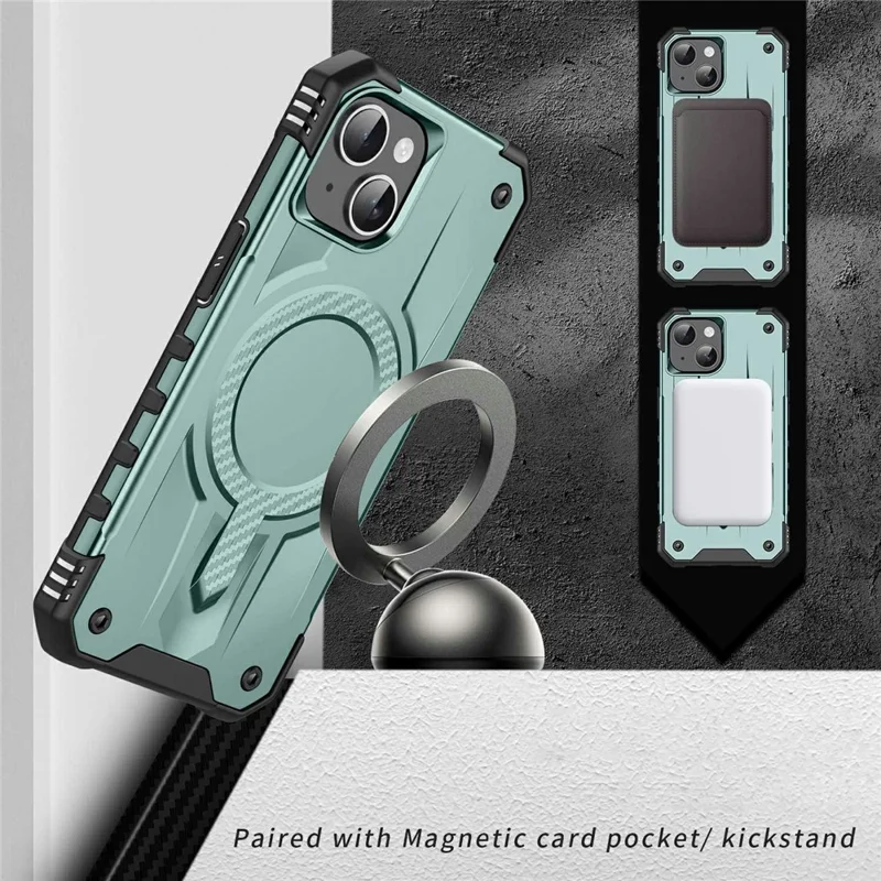 For iPhone 15 Case Compatible with MagSafe Four Corner Airbags PC + TPU Phone Cover - Midnight Green