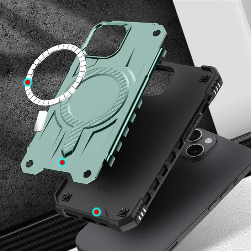 For iPhone 15 Case Compatible with MagSafe Four Corner Airbags PC + TPU Phone Cover - Midnight Green
