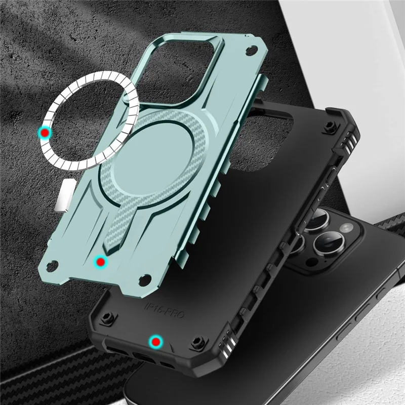 For iPhone 15 Pro Case Compatible with MagSafe Four Corner Airbags PC + TPU Phone Cover - Midnight Green