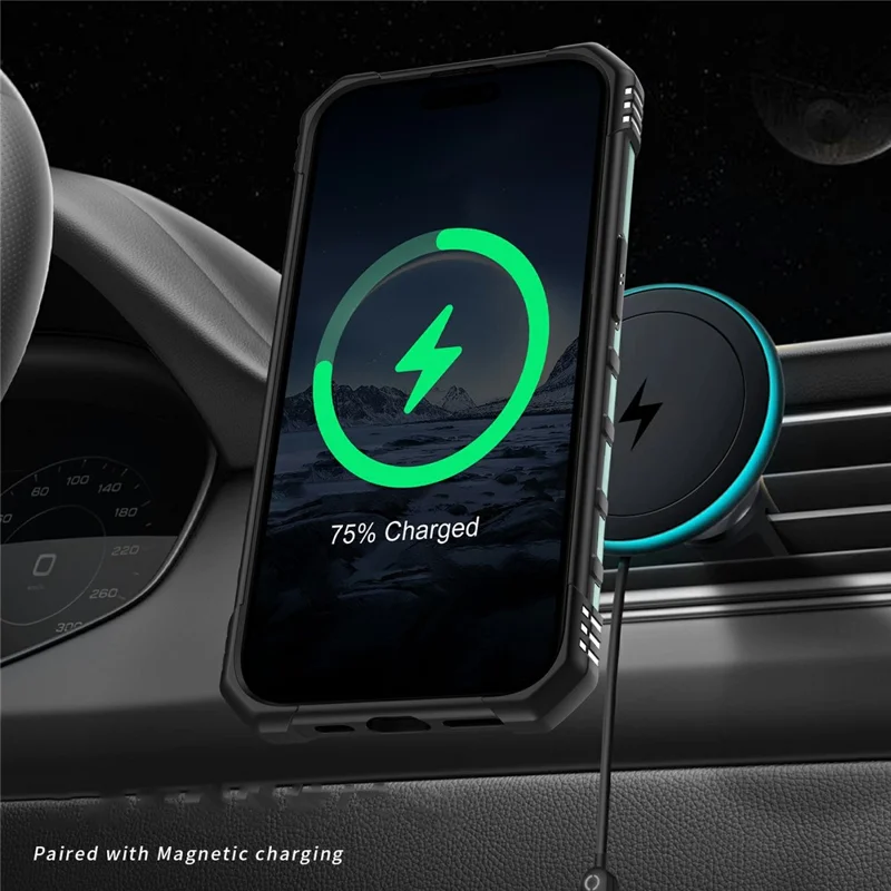 For iPhone 15 Pro Max Case Compatible with MagSafe Four Corner Airbags PC + TPU Phone Cover - Midnight Green