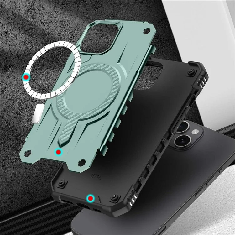 For iPhone 14 Case Compatible with MagSafe Four Corner Airbags PC + TPU Phone Cover - Midnight Green