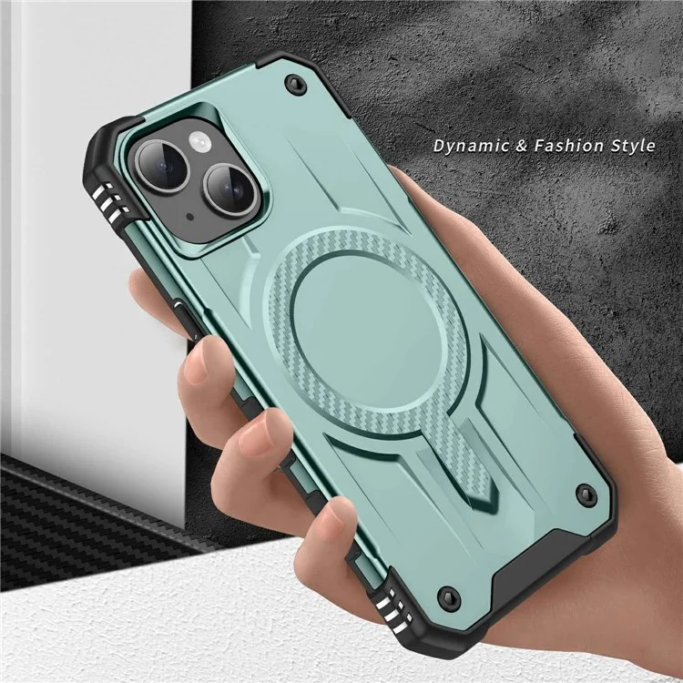 For iPhone 14 Case Compatible with MagSafe Four Corner Airbags PC + TPU Phone Cover - Midnight Green