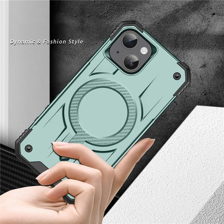 For iPhone 14 Case Compatible with MagSafe Four Corner Airbags PC + TPU Phone Cover - Midnight Green