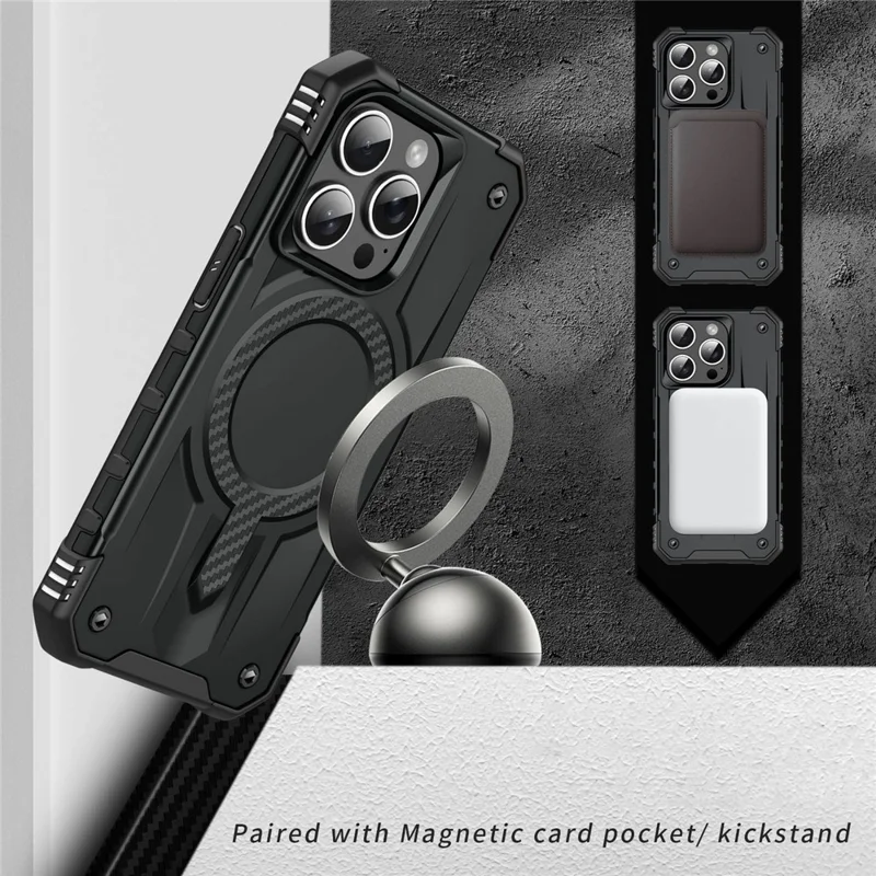For iPhone 14 Pro Case Compatible with MagSafe Four Corner Airbags PC + TPU Phone Cover - Black