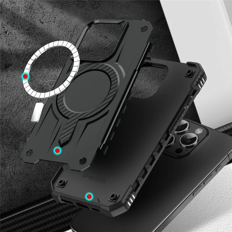 For iPhone 14 Pro Case Compatible with MagSafe Four Corner Airbags PC + TPU Phone Cover - Black