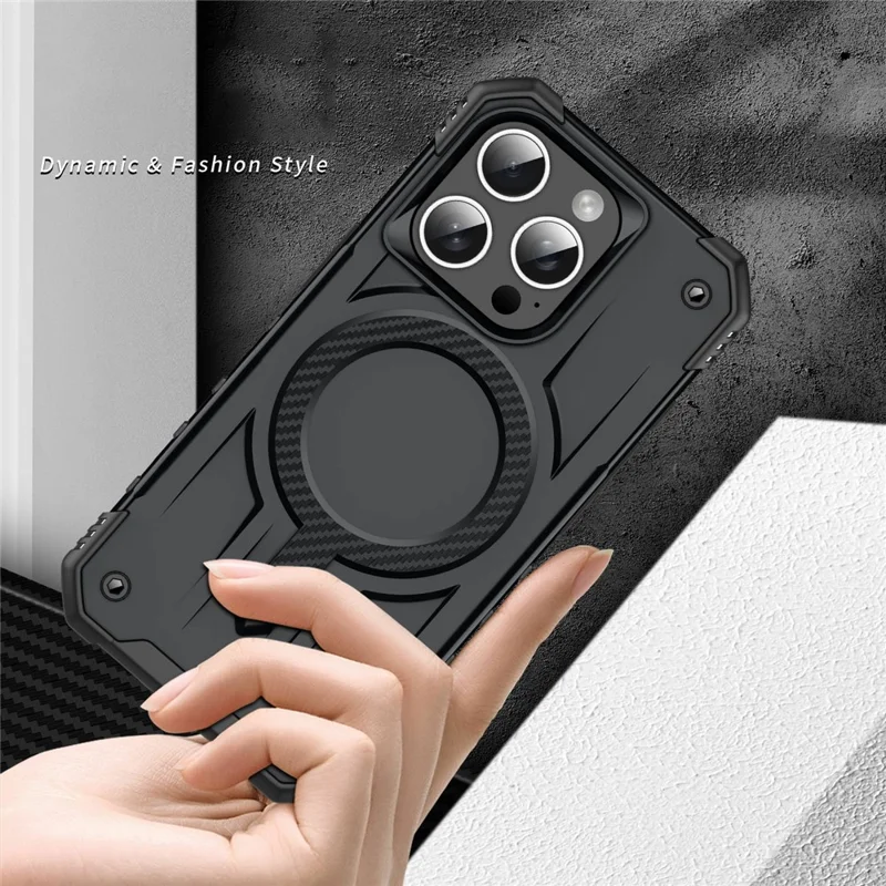 For iPhone 14 Pro Case Compatible with MagSafe Four Corner Airbags PC + TPU Phone Cover - Black