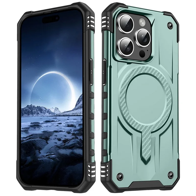 For iPhone 14 Pro Max Case Compatible with MagSafe Four Corner Airbags PC + TPU Phone Cover - Midnight Green