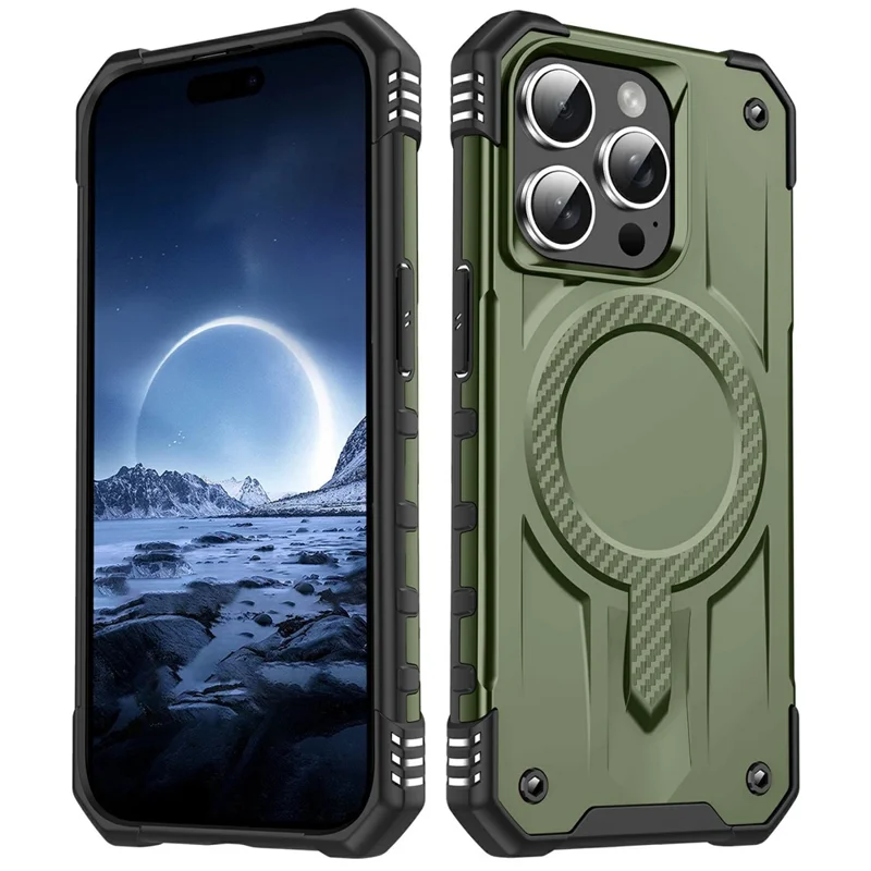 For iPhone 14 Pro Max Case Compatible with MagSafe Four Corner Airbags PC + TPU Phone Cover - Army Green