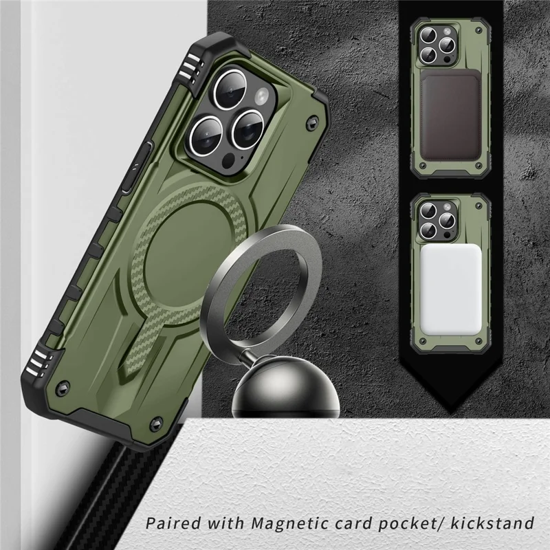 For iPhone 14 Pro Max Case Compatible with MagSafe Four Corner Airbags PC + TPU Phone Cover - Army Green