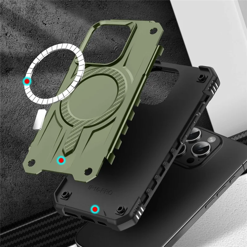 For iPhone 14 Pro Max Case Compatible with MagSafe Four Corner Airbags PC + TPU Phone Cover - Army Green