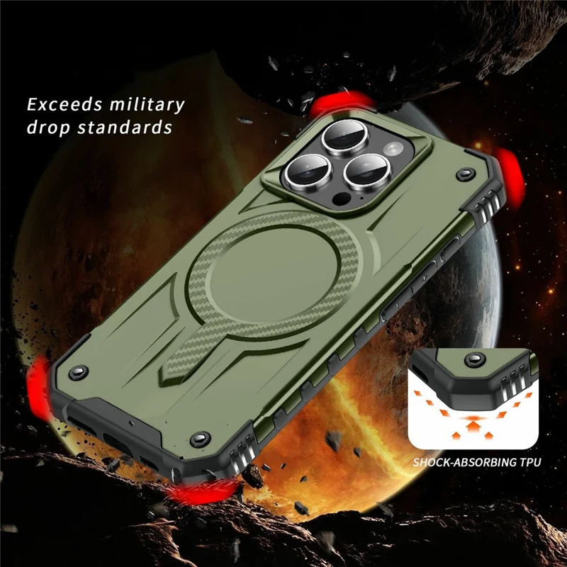 For iPhone 14 Pro Max Case Compatible with MagSafe Four Corner Airbags PC + TPU Phone Cover - Army Green