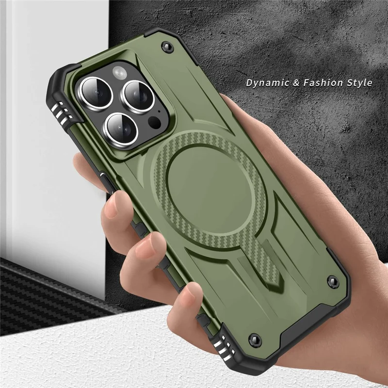 For iPhone 14 Pro Max Case Compatible with MagSafe Four Corner Airbags PC + TPU Phone Cover - Army Green