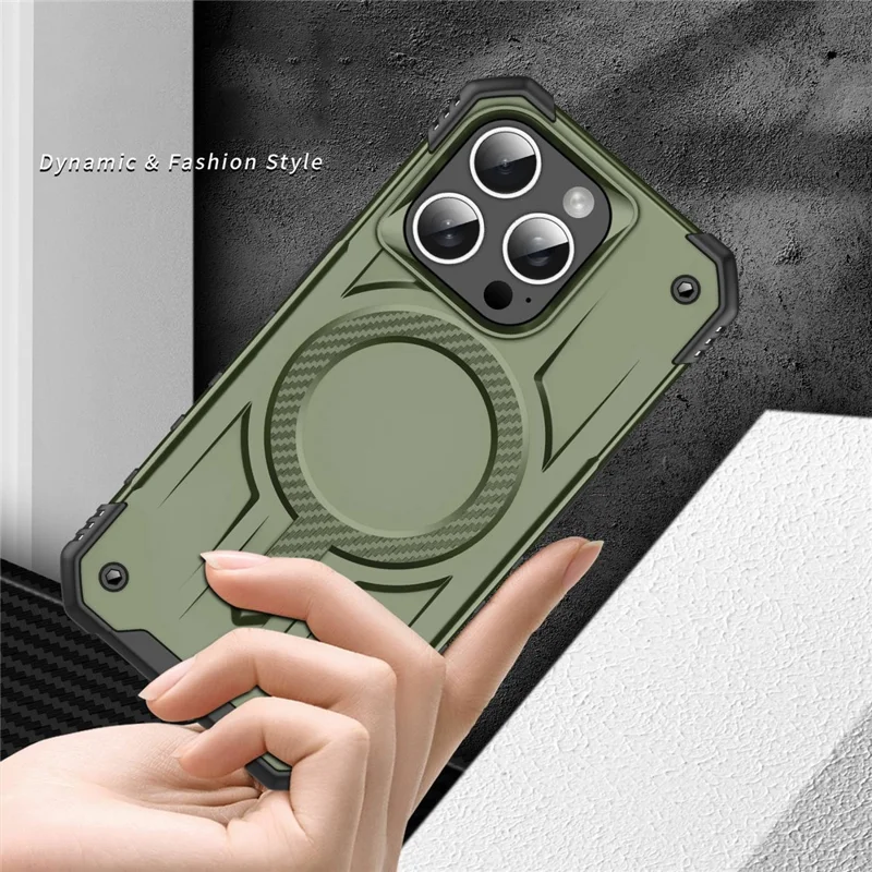 For iPhone 14 Pro Max Case Compatible with MagSafe Four Corner Airbags PC + TPU Phone Cover - Army Green