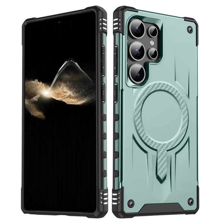 Für Samsung Galaxy S24 Ultra Hülle kompatibel mit MagSafe Vier-Ecken-Luftkissen PC + TPU Handyhülle - Mitternachtsgrün