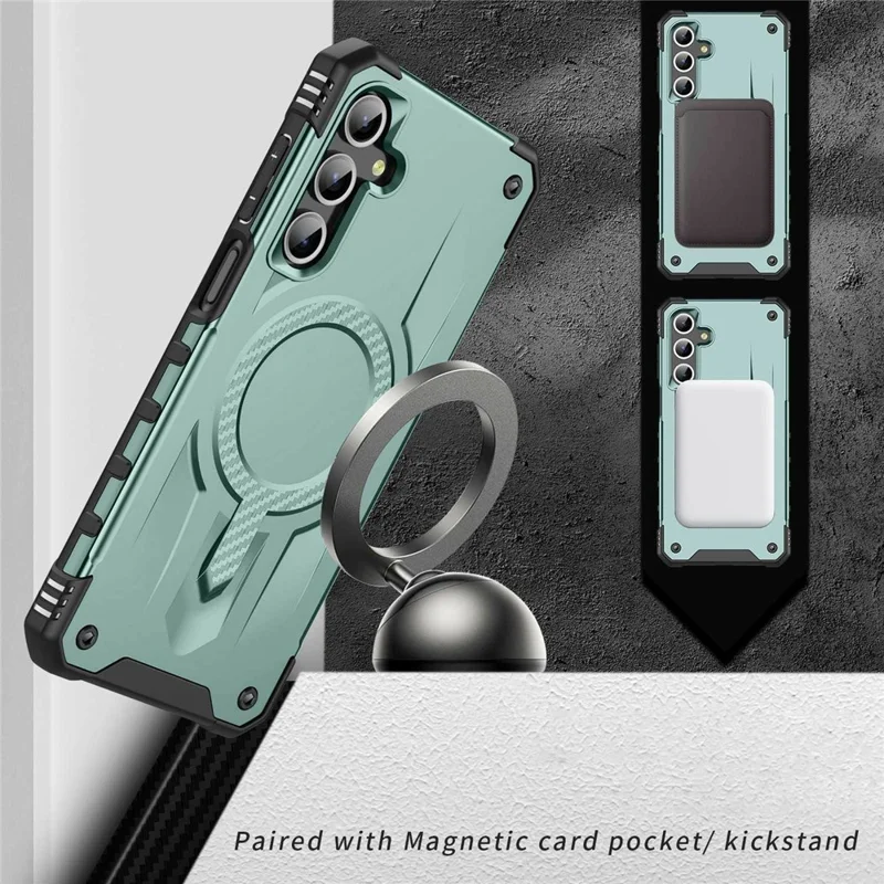 For Samsung Galaxy A15 5G / 4G Case Compatible with MagSafe Four Corner Airbags PC + TPU Phone Cover - Midnight Green