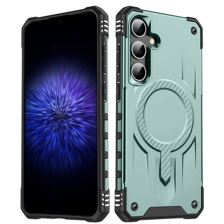 Для чехла Samsung Galaxy S25 / S24, совместимого с MagSafe, с воздушными подушками в четырех углах, ПК + TPU - темно-зеленый