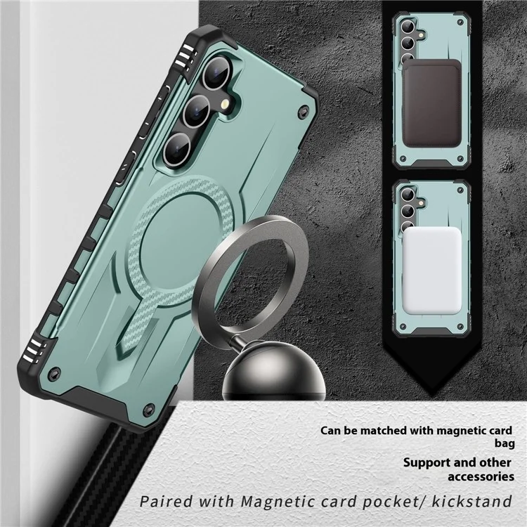 Для чехла Samsung Galaxy S25 / S24, совместимого с MagSafe, с воздушными подушками в четырех углах, ПК + TPU - темно-зеленый