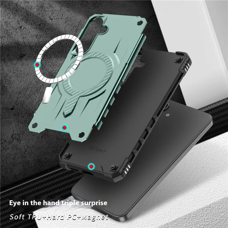 Для чехла Samsung Galaxy S25 / S24, совместимого с MagSafe, с воздушными подушками в четырех углах, ПК + TPU - темно-зеленый