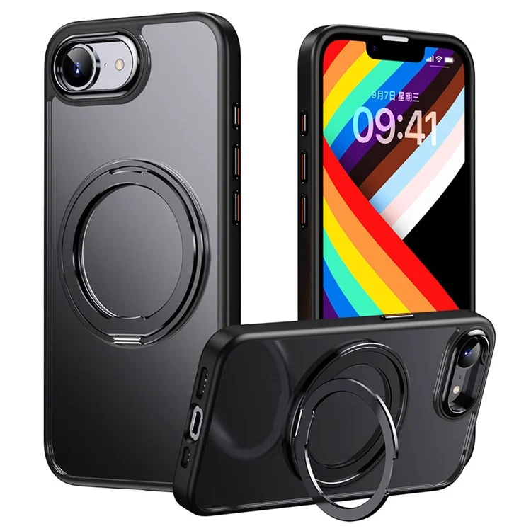 Für iPhone 16e Hülle Kompatibel mit MagSafe TPU + Acryl + Ständer Matte Handyhülle - Schwarz