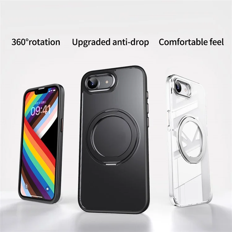 Für iPhone 16e Hülle Kompatibel mit MagSafe TPU + Acryl + Ständer Matte Handyhülle - Schwarz
