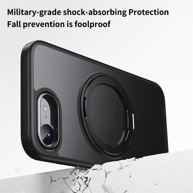 Für iPhone 16e Hülle Kompatibel mit MagSafe TPU + Acryl + Ständer Matte Handyhülle - Schwarz