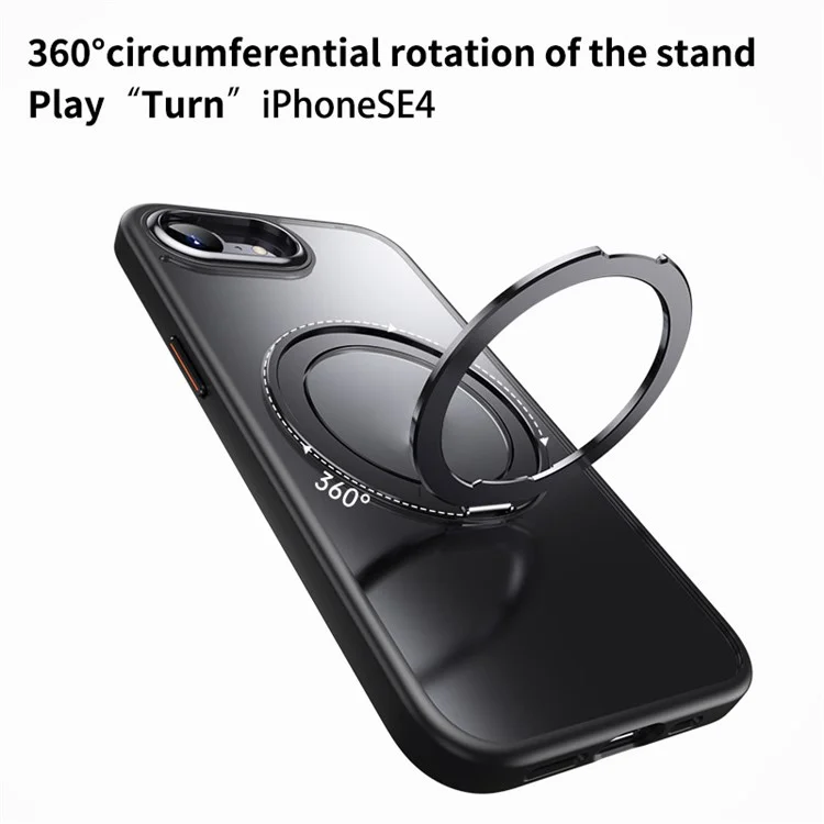 Für iPhone 16e Hülle Kompatibel mit MagSafe TPU + Acryl + Ständer Matte Handyhülle - Schwarz