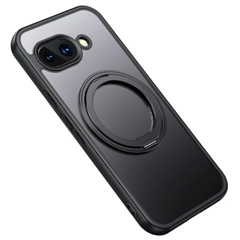 For Google Pixel 9a Magnetic Case TPU + Acrylic + Metal Kickstand Matte Phone Cover - Black