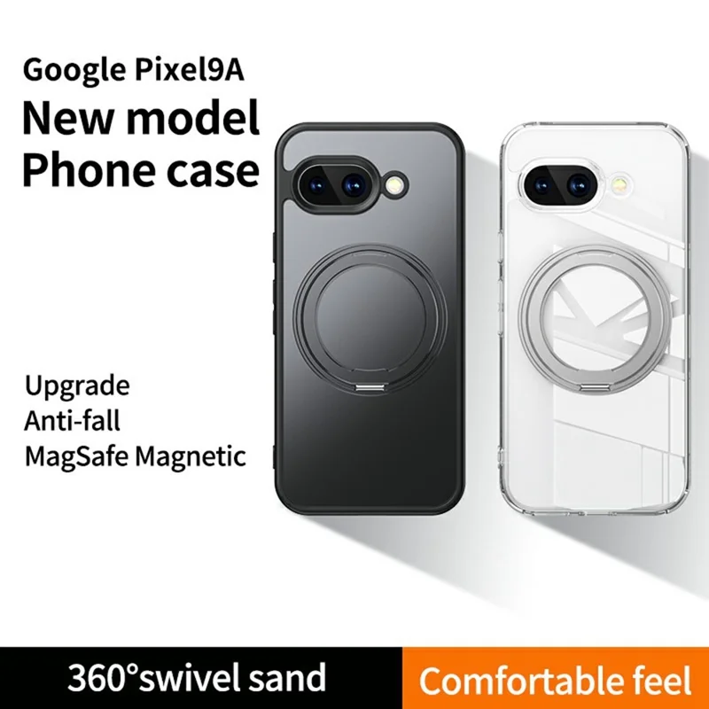 For Google Pixel 9a Magnetic Case TPU + Acrylic + Metal Kickstand Matte Phone Cover - Black