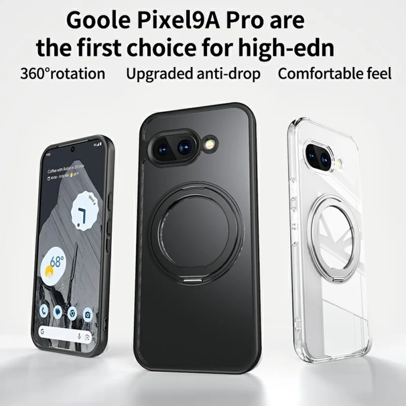 For Google Pixel 9a Magnetic Case TPU + Acrylic + Metal Kickstand Matte Phone Cover - Black