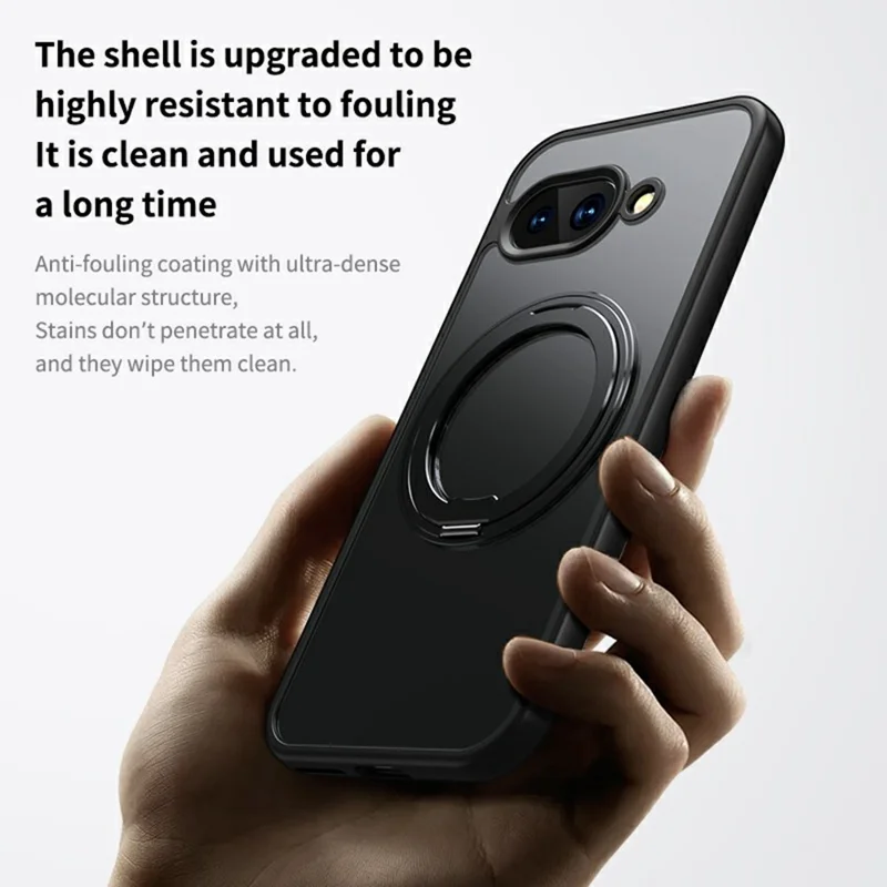 For Google Pixel 9a Magnetic Case TPU + Acrylic + Metal Kickstand Matte Phone Cover - Black