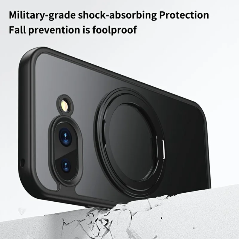 For Google Pixel 9a Magnetic Case TPU + Acrylic + Metal Kickstand Matte Phone Cover - Black