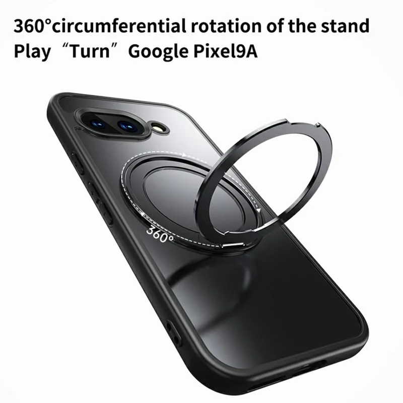 For Google Pixel 9a Magnetic Case TPU + Acrylic + Metal Kickstand Matte Phone Cover - Black