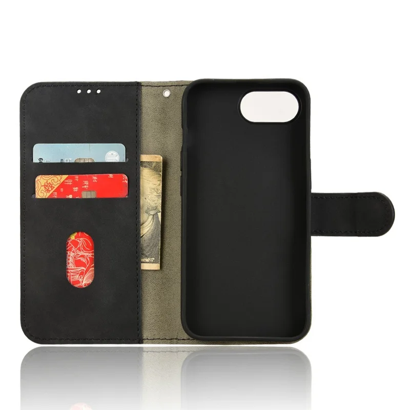 Voor iPhone 16e Leren Hoesje Huidgevoel Anti-val Portemonnee Fliptelefoonhoes - Zwart