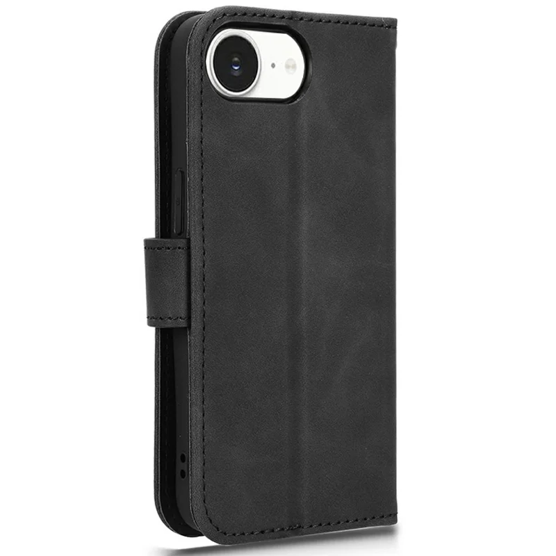 Voor iPhone 16e Leren Hoesje Huidgevoel Anti-val Portemonnee Fliptelefoonhoes - Zwart