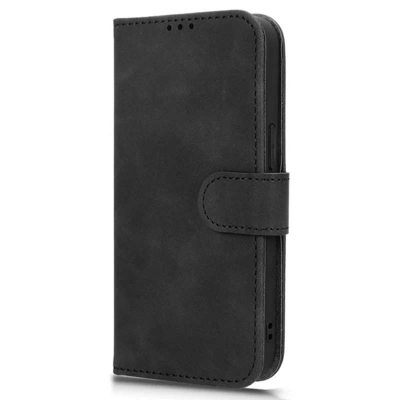 Voor iPhone 16e Leren Hoesje Huidgevoel Anti-val Portemonnee Fliptelefoonhoes - Zwart