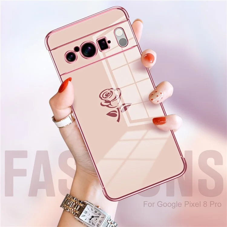Étui pour Google Pixel 8 Pro Motif Électrolytique Rose Bord TPU Coque Arrière Téléphone Antichoc - Rose