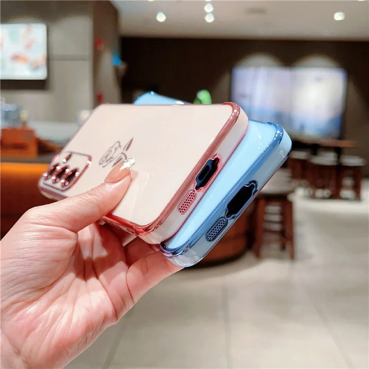 For Samsung Galaxy S25 Case Electroplating Edge Rose Pattern TPU Phone Back Cover Airbag Drop Proof - Ivory White
