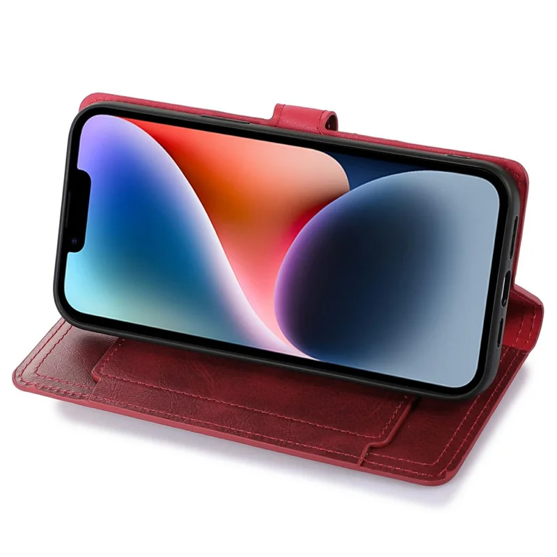 Voor iPhone 16e hoesje met rits en leren fliphoes met kaarthouder - Rood