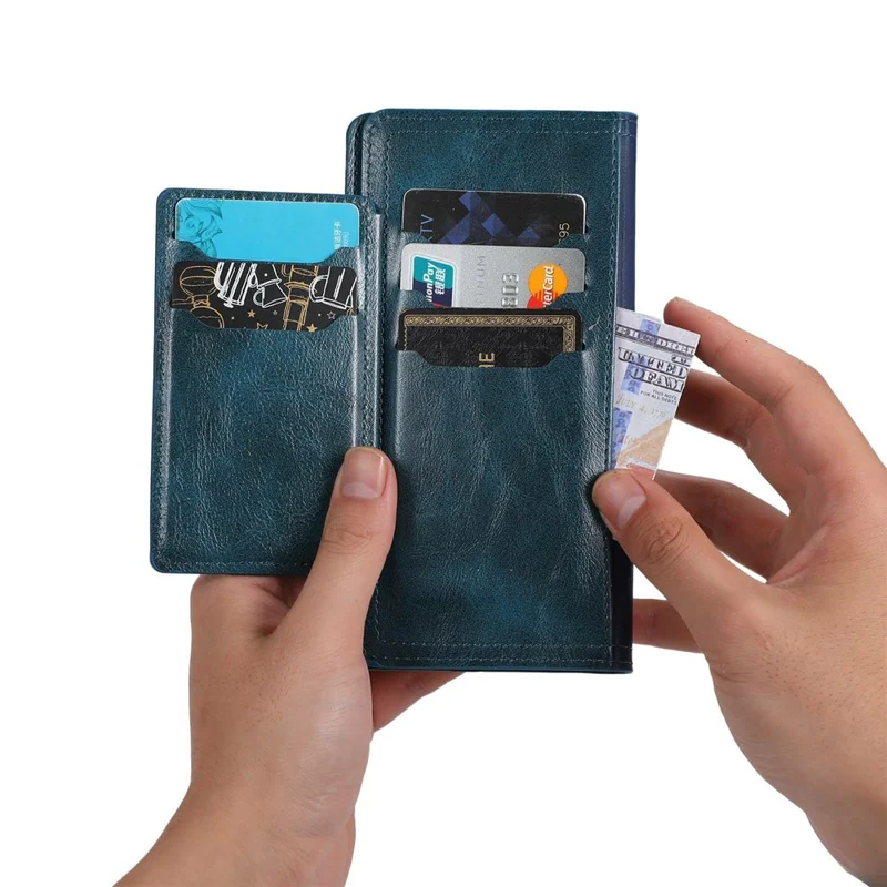 For iPhone 17e / 16e Case Zipper Flip Leather Phone Cover with Card Holder - Blue