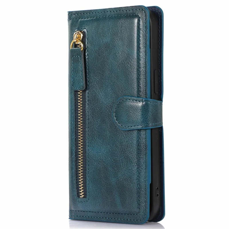 For iPhone 17e / 16e Case Zipper Flip Leather Phone Cover with Card Holder - Blue