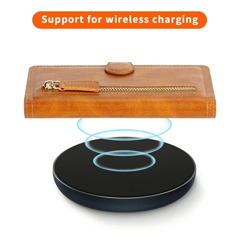 Voor Samsung Galaxy S25+ Hoesje Rits Flip Leren Telefoonhoes met Kaarthouder - Oranje