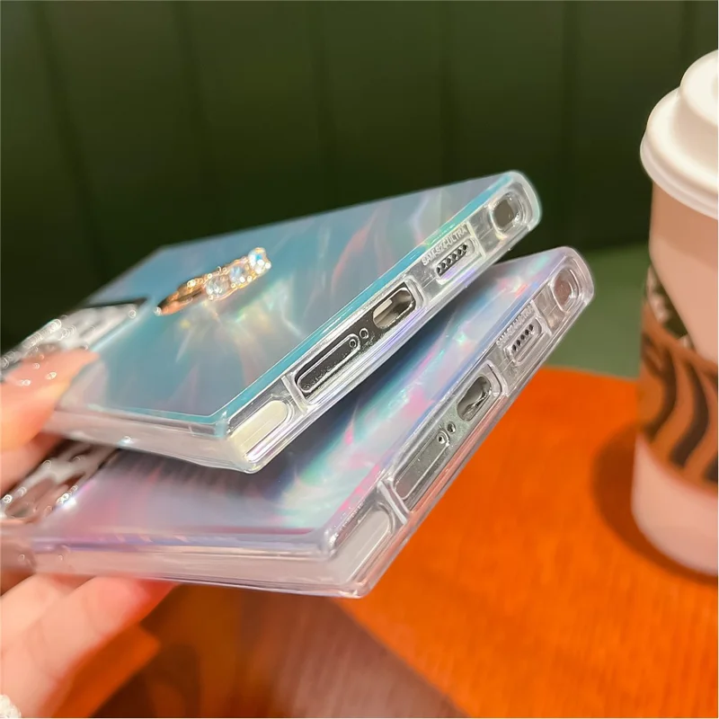 For Samsung Galaxy S25 Ultra Case Ring Holder Kickstand PC + TPU IMD Laser Texture Matte Phone Cover - AR6