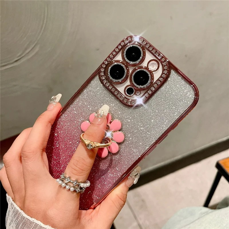 For iPhone 16 Pro Max Case Electroplated Edge Kickstand Phone Cover with Camera Lens Film - Black