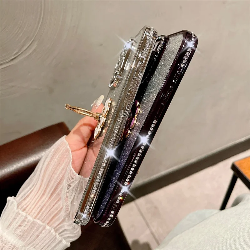 For iPhone 16 Pro Max Case Electroplated Edge Kickstand Phone Cover with Camera Lens Film - Black