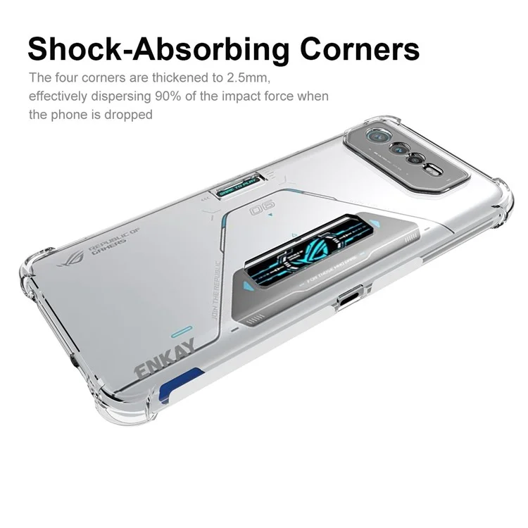 ENKAY HAT PRINCE Pour Asus ROG Phone 6 Pro 5G Étui de protection transparent renforcé aux coins Étui de protection Flexible TPU Anti-slip Bande de protection des bords