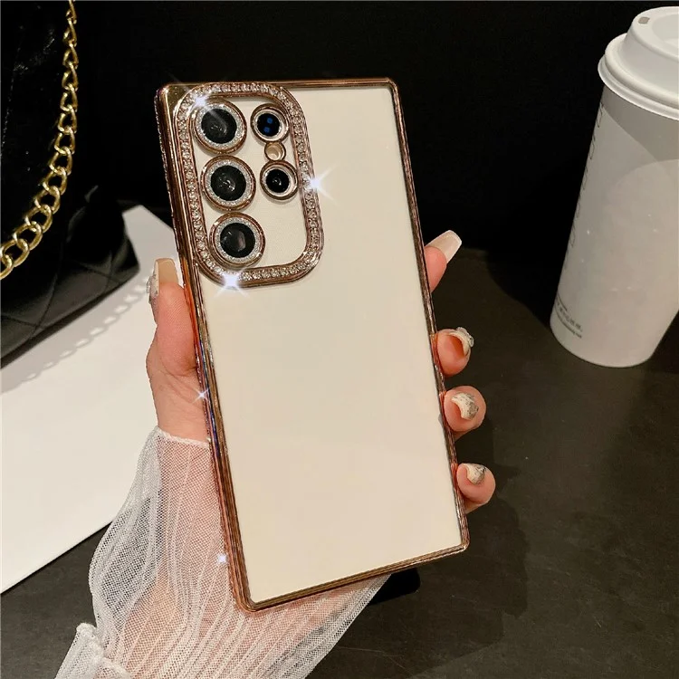 Für Samsung Galaxy S25 Ultra Hülle Klare TPU Handyhülle mit Glitter Linsenfilm - Gold